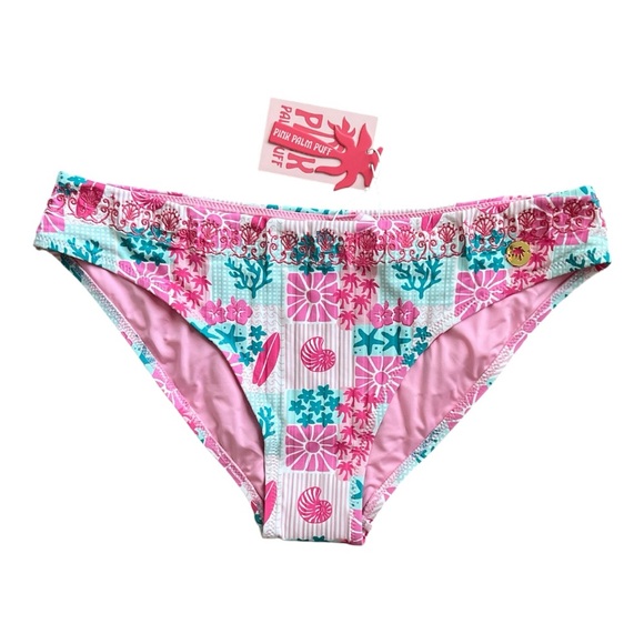 🆕 Pink Palm Puff Vela Bikini Bottom Coral Crush Size Medium - Picture 1 of 1